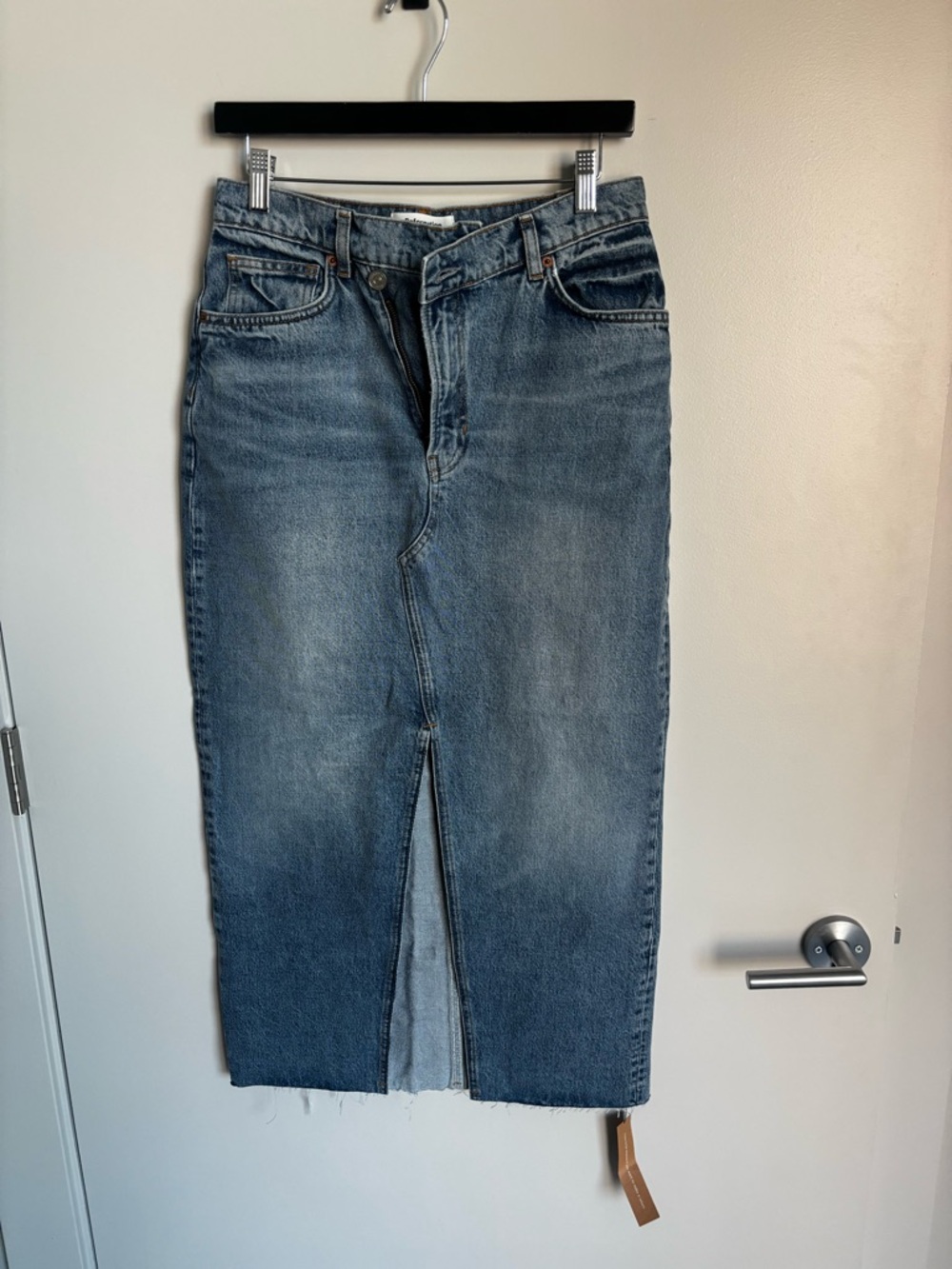Reformation Denim Pencil Skirt in Faded Blue